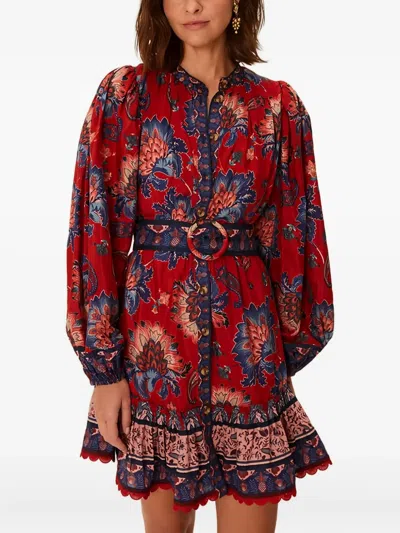 Farm Rio Floral-pattern Belted Mini Dress In Multi