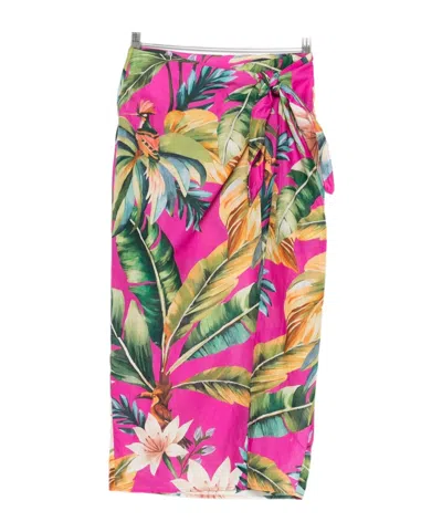 Farm Rio Floral Pattern Midi Skirt In Pink