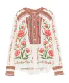 Farm Rio Printed Cotton-blend Blouse In White