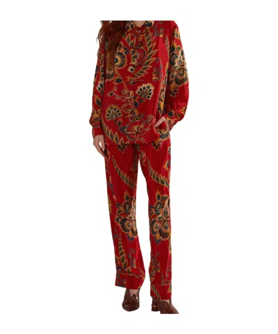 Farm Rio Floral Pattern Track Pants In Red