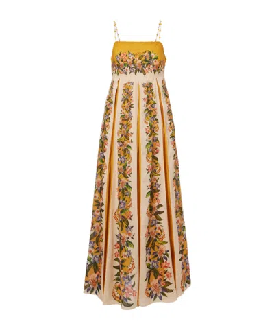 Farm Rio Sand Hilo Striped Floral-print Maxi Dress In Yellow