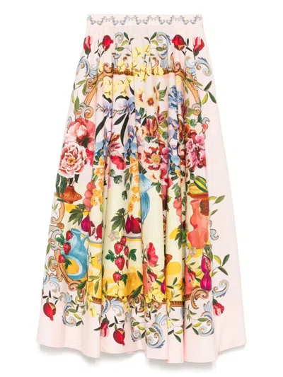 Farm Rio Floral-print A-line Skirt In Pink