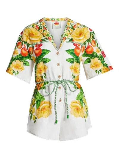 Farm Rio Floral-print Belted Jumpsuit In White