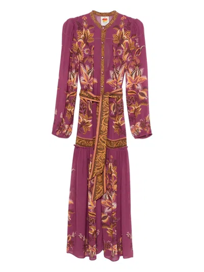 Farm Rio Delicate Chintz Puff Sleeve Belted Maxi Dress In Pink