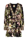 Farm Rio Surreal Flowers Long Sleeve Mini Dress In Black In Black