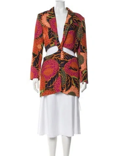 Pre-owned Farm Rio Floral Print Blazer In Orange