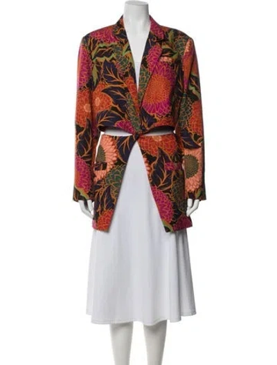 Pre-owned Farm Rio Floral Print Blazer In Orange