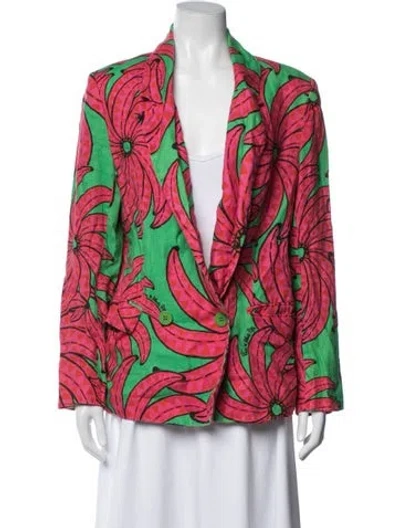 Pre-owned Farm Rio Floral Print Blazer In Pink