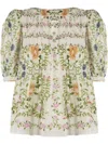 Farm Rio Scoop Neck Short Sleeve Blouse Folk Floral Off-white In 中性色