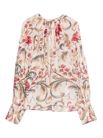 Farm Rio Floral Print Blouse In Multicolour Cotton In Pink
