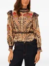Farm Rio Floral-print Blouse In Neutral