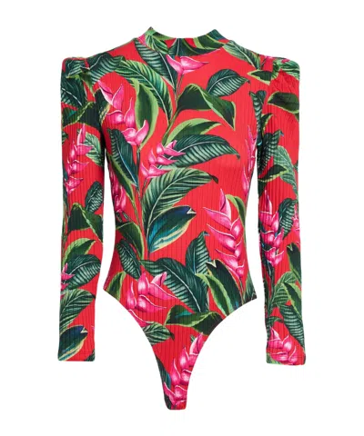 Farm Rio Floral Print Bodysuit In Pink