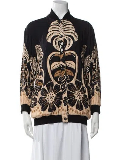 Pre-owned Farm Rio Floral Print Bomber Jacket In Black