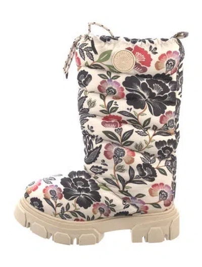 Pre-owned Farm Rio Floral Print Boots In Neutrals
