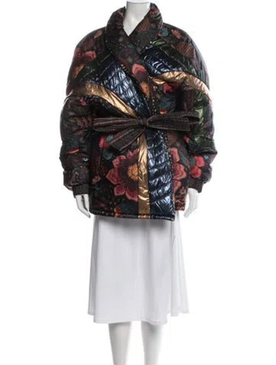Pre-owned Farm Rio Floral Print Coat In Black/metallic