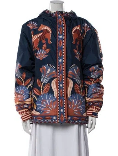Pre-owned Farm Rio Floral Print Coat In Blue