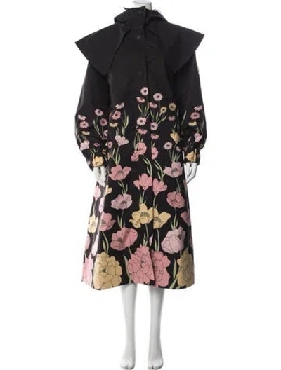Pre-owned Farm Rio Floral Print Coat W/ Tags In Black