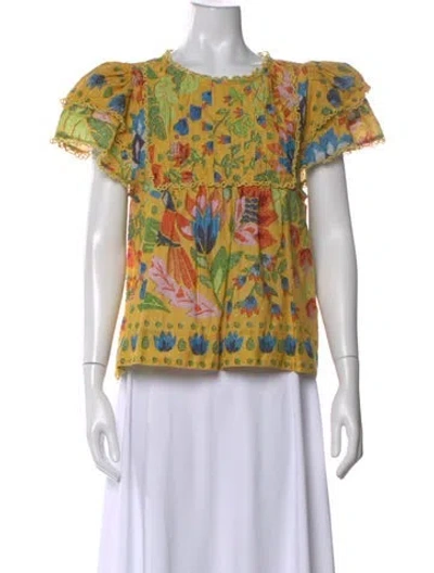 Pre-owned Farm Rio Floral Print Crew Neck Blouse In Multi