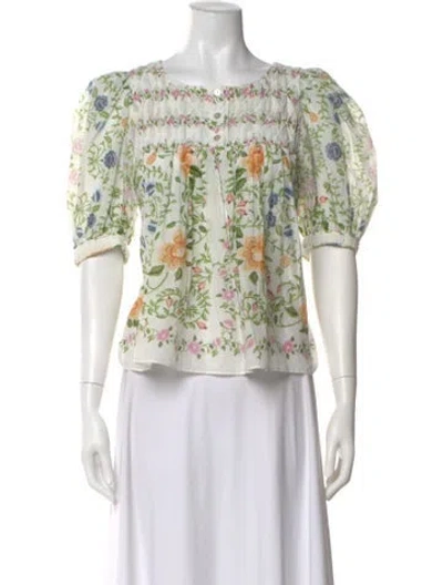 Pre-owned Farm Rio Floral Print Crew Neck Blouse In Neutral