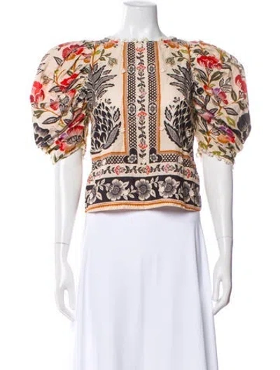 Pre-owned Farm Rio Floral Print Crew Neck Blouse In Pink