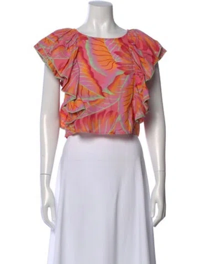 Pre-owned Farm Rio Floral Print Crew Neck Blouse In Pink