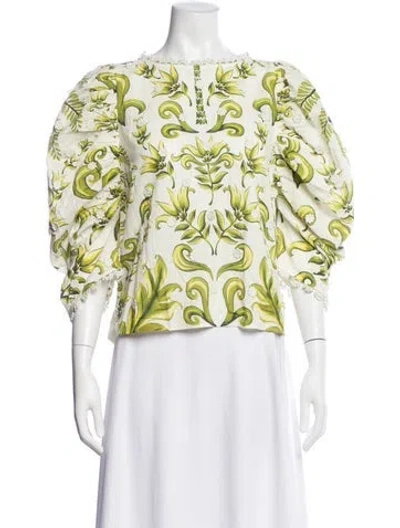 Pre-owned Farm Rio Floral Print Crew Neck Blouse W/ Tags In Yellow