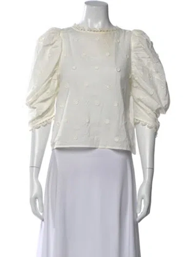 Pre-owned Farm Rio Floral Print Crew Neck Blouse In White