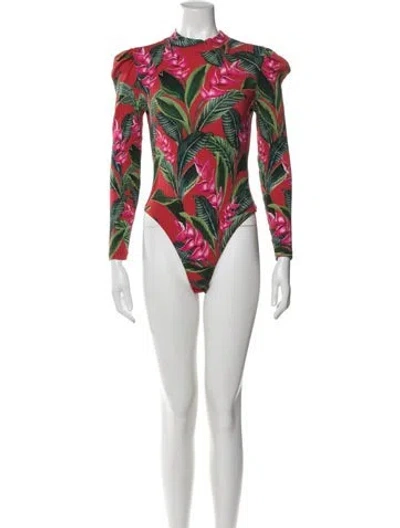 Pre-owned Farm Rio Floral Print Crew Neck Bodysuit In Multi