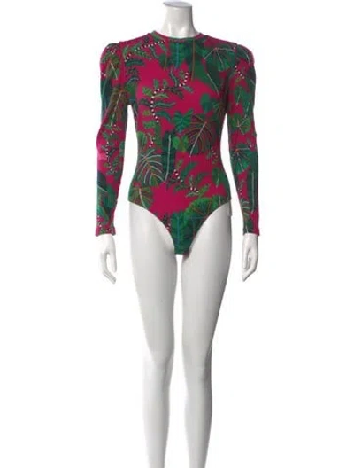 Pre-owned Farm Rio Floral Print Crew Neck Bodysuit In Neutrals