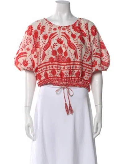 Pre-owned Farm Rio Floral Print Crew Neck Crop Top In Multi