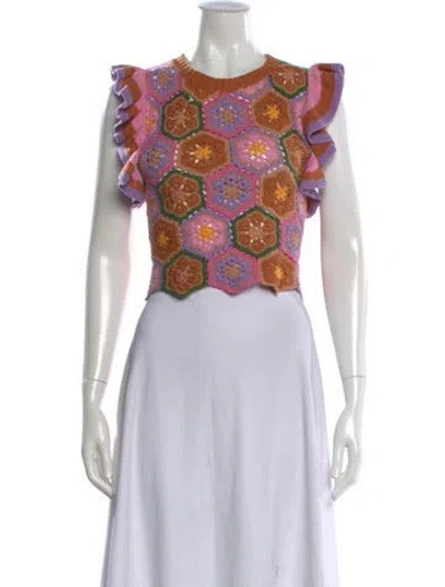 Pre-owned Farm Rio Floral Print Crew Neck Crop Top In Multi