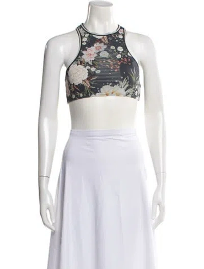 Pre-owned Farm Rio Floral Print Crew Neck Sports Bra In White