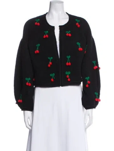 Pre-owned Farm Rio Floral Print Crew Neck Sweater In Black