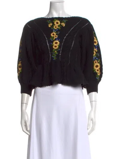 Pre-owned Farm Rio Floral Print Crew Neck Sweater In Black