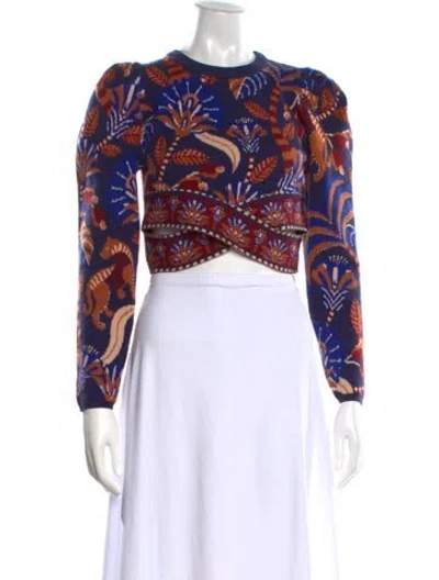 Pre-owned Farm Rio Floral Print Crew Neck Sweater In Blue