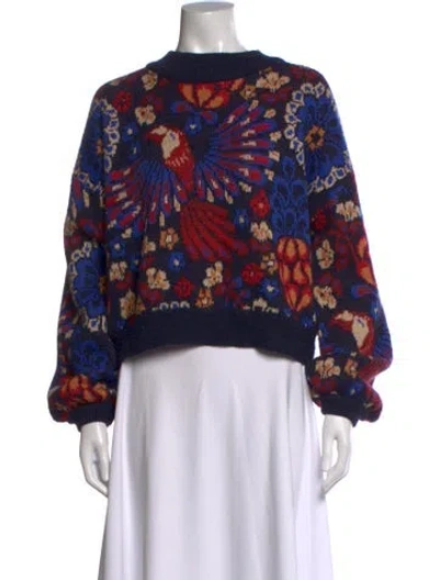 Pre-owned Farm Rio Floral Print Crew Neck Sweater In Blue