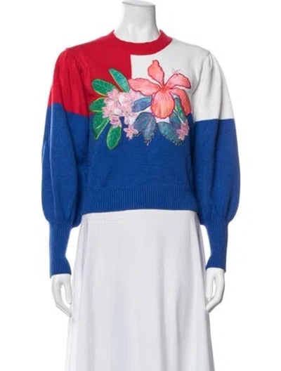 Pre-owned Farm Rio Floral Print Crew Neck Sweater In Blue