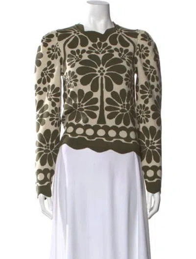 Pre-owned Farm Rio Floral Print Crew Neck Sweater In Green