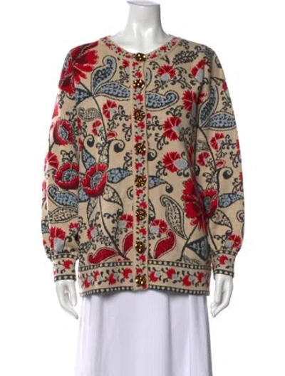 Pre-owned Farm Rio Floral Print Crew Neck Sweater In Neutrals