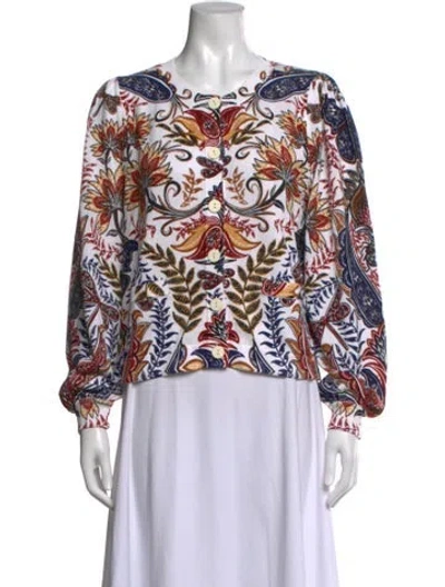 Pre-owned Farm Rio Floral Print Crew Neck Sweater In Red