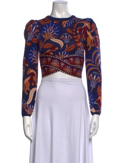 Pre-owned Farm Rio Floral Print Crew Neck Sweater W/ Tags In Blue