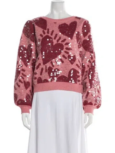Pre-owned Farm Rio Floral Print Crew Neck Sweater W/ Tags In Pink