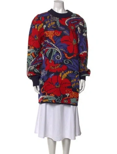 Pre-owned Farm Rio Floral Print Crew Neck Sweater W/ Tags In Red