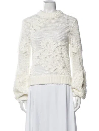 Pre-owned Farm Rio Floral Print Crew Neck Sweater In White