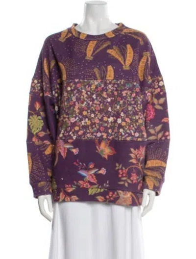 Pre-owned Farm Rio Floral Print Crew Neck Sweatshirt In Purple