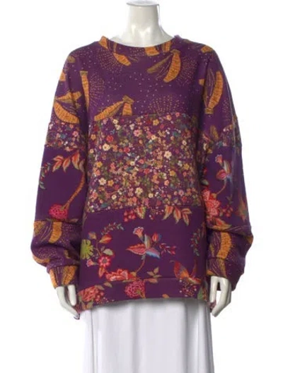 Pre-owned Farm Rio Floral Print Crew Neck Sweatshirt In Purple