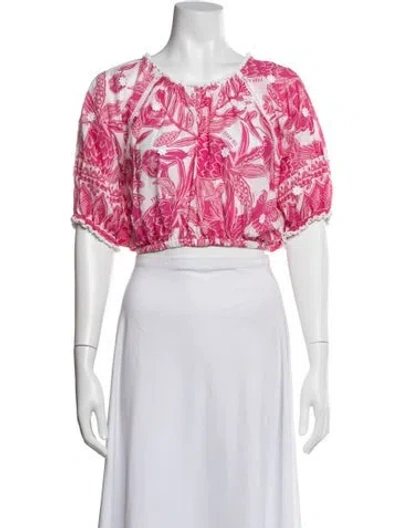 Pre-owned Farm Rio Floral Print Crew Neck Top In White
