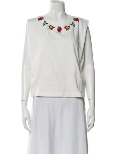 Pre-owned Farm Rio Floral Print Crew Neck T-shirt In White