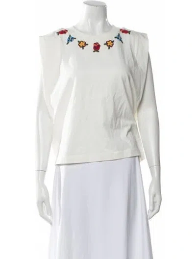 Pre-owned Farm Rio Floral Print Crew Neck T-shirt In White