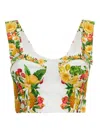 Farm Rio Womens Picnic Flowers Off-white Picnic Flowers Crop Linen Top In Multi